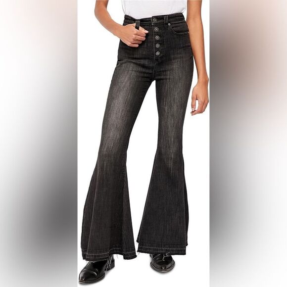 Free People Galaxy Black Denim Flare Jeans - Picture 1 of 6